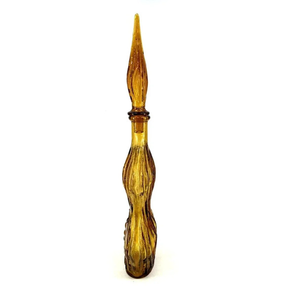 Empoli Bottle Amber Italian Glass Genie Hour Glass Figure Grapes MCM 18" - Picture 4 of 9